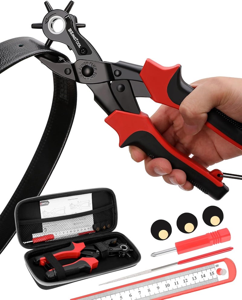 KingTool Leather Hole Punch Set, Super Heavy Duty Rotary Puncher, Multi Hole Sizes Maker Tool - Image 1